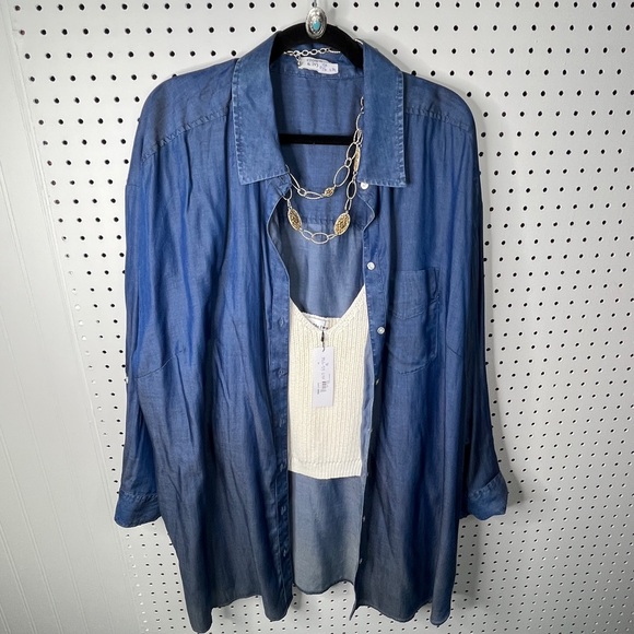 Tops - Women's Blue Button Down Shirt